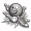 bowling ball and pins sur signe infini avec piste en fond tattoo design idea