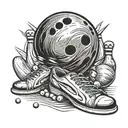 bowling ball and pins sur signe infini avec piste en fond tattoo design idea