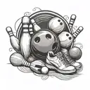 bowling ball and pins sur signe infini avec piste en fond tattoo design idea