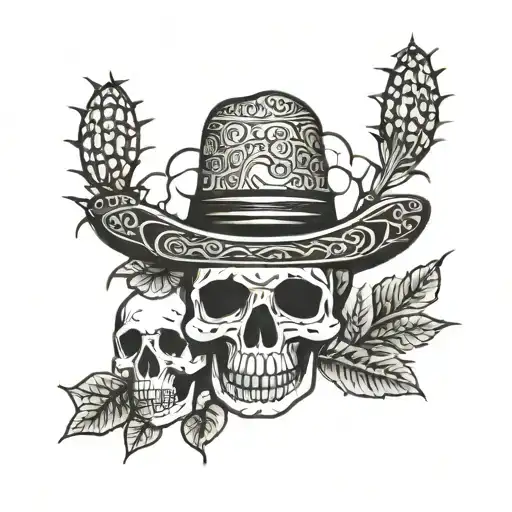 nopal and a skull with sombrero on the bottom  tattoo design idea