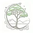 a tree comin from dominican republic island, the tree has hearts tattoo design idea