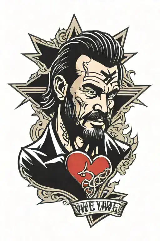 WWE logo with a heartbreak heart and wrestlers names  tattoo design idea