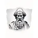 philosopher Diogenes in the form of an ancient statue. below the caption "I'm looking for a man" in ancient Greek tattoo design idea