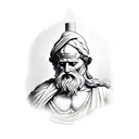 philosopher Diogenes in the form of an ancient statue. below the caption "I'm looking for a man" in ancient Greek tattoo design idea