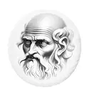 philosopher Diogenes in the form of an ancient statue. below the caption "I'm looking for a man" in ancient Greek tattoo design idea