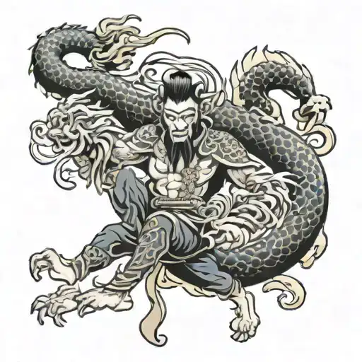 monkey king and dragon tattoo design idea