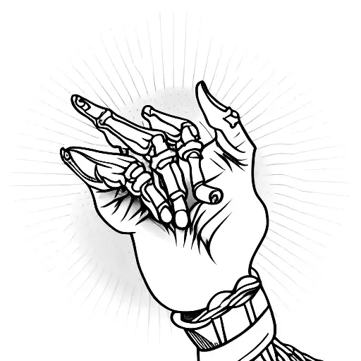 simple rock hand symbol with the hand being a skeleton. make it cute.  tattoo design idea