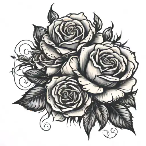 dying rose surrounded by blooming flowers tattoo design idea