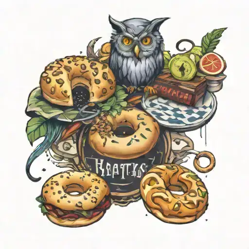 bagel, pasties, Harry Potter, weed  tattoo design idea