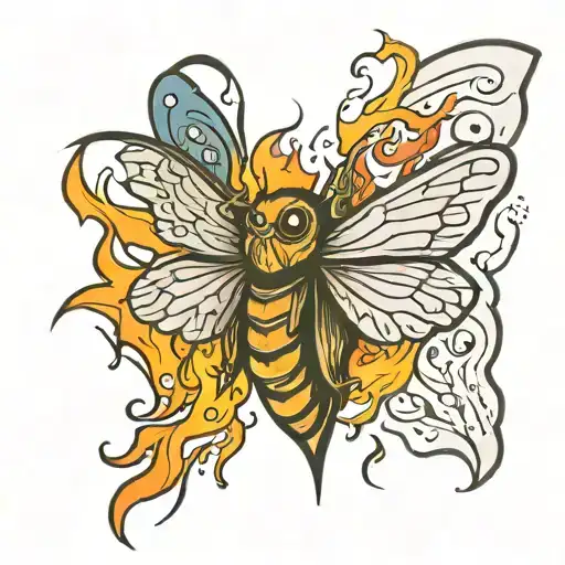 moth rising from flames tattoo design idea
