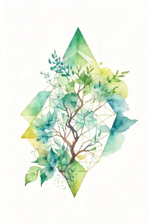 An intricate geometric pattern incorporating elements of nature like trees and flowers, representing empowerment through interconnectedness with the earth tattoo design idea