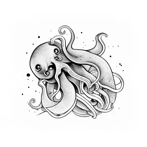 squid gripping a skateboard tattoo design idea
