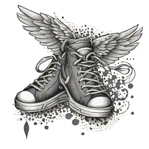 A tattoo of a stylish sneaker with wings, symbolizing your passion for fashion and sports tattoo design idea
