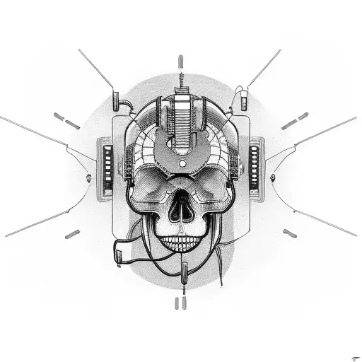 cyberpunk skull with wires tattoo design idea