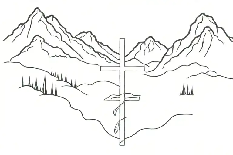 Cross with mountains across tattoo design idea