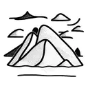 Floating island. The rocky portion underneath the water is a snow capped mountain. Above the water, a beach with waves tattoo design idea