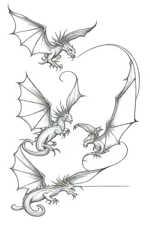 three elegant but simple dragons flying tattoo design idea