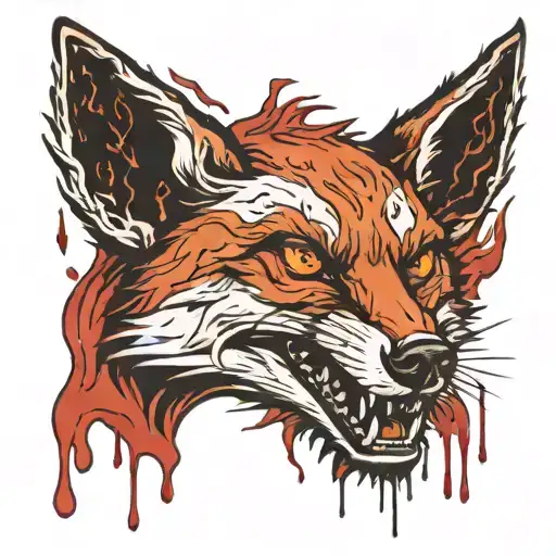 Bloody head of an evil fox and coal nearby tattoo design idea