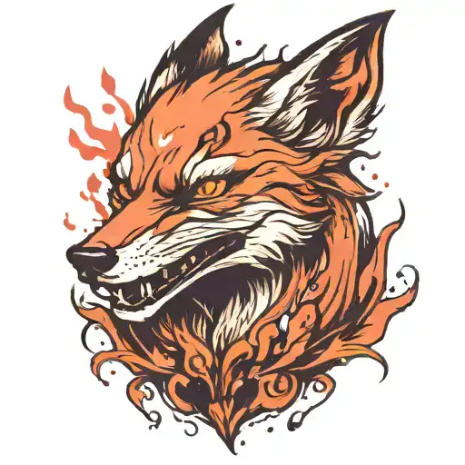 Bloody head of a very angry rotting fox tattoo design idea