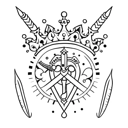 crown with a sword and feather tattoo design idea