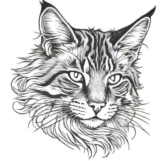 MAINECOON CAT WI outline tattoo design idea