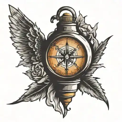 watch compass inside a broken light bulb tattoo design idea