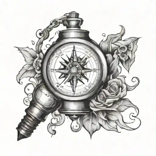 watch compass inside a broken light bulb tattoo design idea
