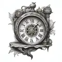  Roman clock with compass, inside a broken lamp tattoo design idea
