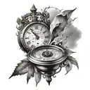  Roman clock with compass, inside a broken lamp tattoo design idea