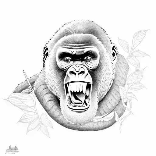 Gorilla eating an snake tattoo design idea