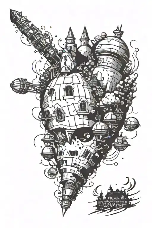 howl's moving castle floating tattoo design idea