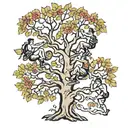 four people climbing tree tattoo design idea