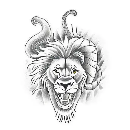 Lion Snake Struggle Black White Tattoo Stock Vector (Royalty Free)  266251802 | Shutterstock