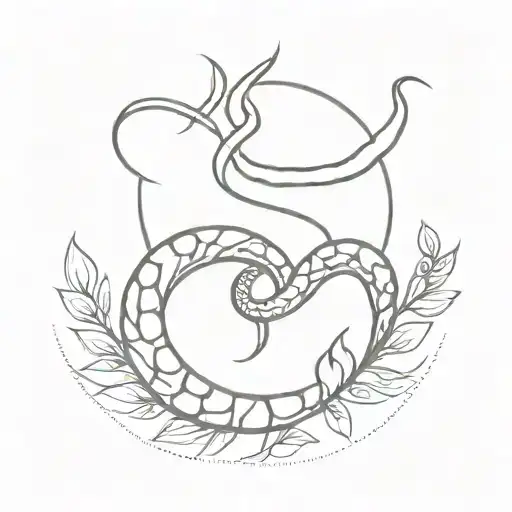 round snake and leaf lightning cloud tattoo design idea