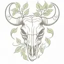 snake and leaves around bull skull tattoo design idea