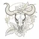 snake and leaves around bull skull tattoo design idea