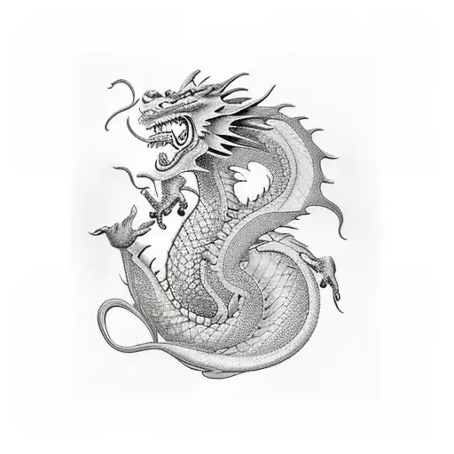 dragon que con las garras rasgue la espalda y con la cola perfore el abdomen bajo  tattoo design idea