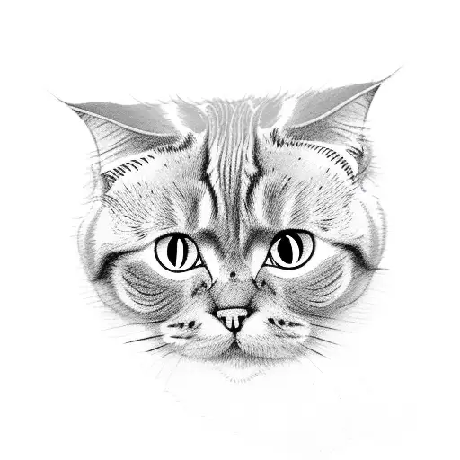 scottish fold (no ears)  black smoke cat and shmanism, thengrism  tattoo design idea