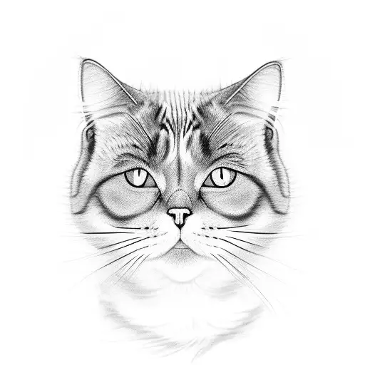 scottish fold (no ears)  black smoke cat and shmanism, thengrism  tattoo design idea