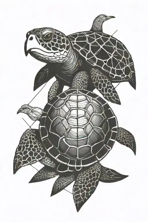 sea turtle and sea gull smoking cigar tattoo design idea
