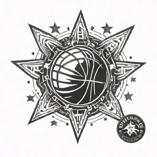 A basketball with the Panathinaikos BC logo incorporated into the design, surrounded by seven stars representing Euro League victories tattoo design idea