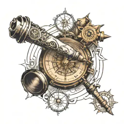 telescope compass book tattoo design idea