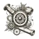 telescope compass book tattoo design idea