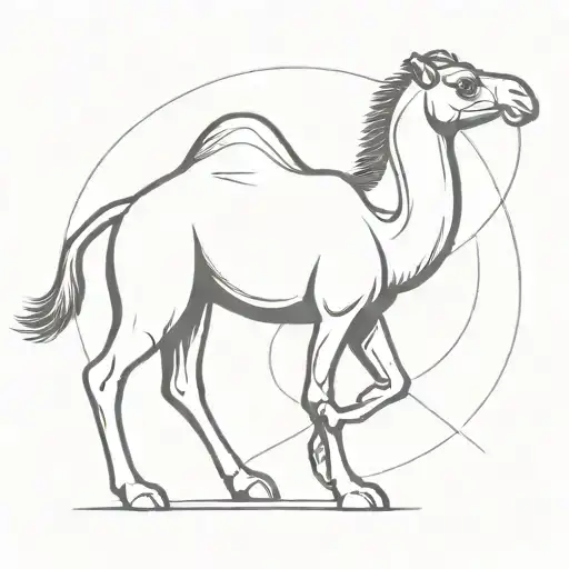 a camel with big wings, only outlines black and white tattoo design idea