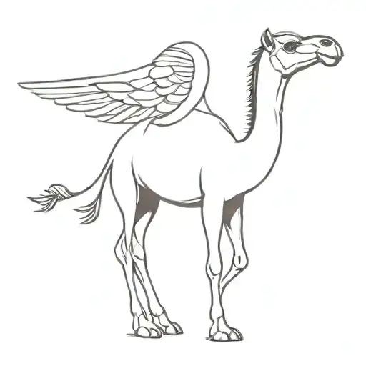 a camel with wings, only outlines black and white tattoo design idea