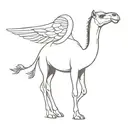 a camel with wings, only outlines black and white tattoo design idea