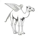 a camel with wings, only outlines black and white tattoo design idea
