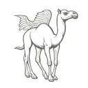 a camel with wings, only outlines black and white tattoo design idea