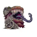 a monster's mouth, mimic, american traditional tattoo design idea