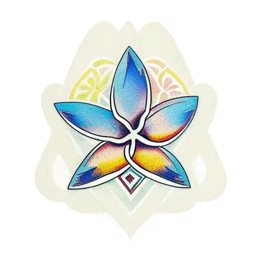 A minimalist design of three frangipani flowers with subtle Maori elements, representing the unity of sisters on an island paradise tattoo design idea